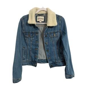 Reserve Fairfax Women's M Trucker Faux Fur Denim Cropped Jacket Boyfriend Grunge